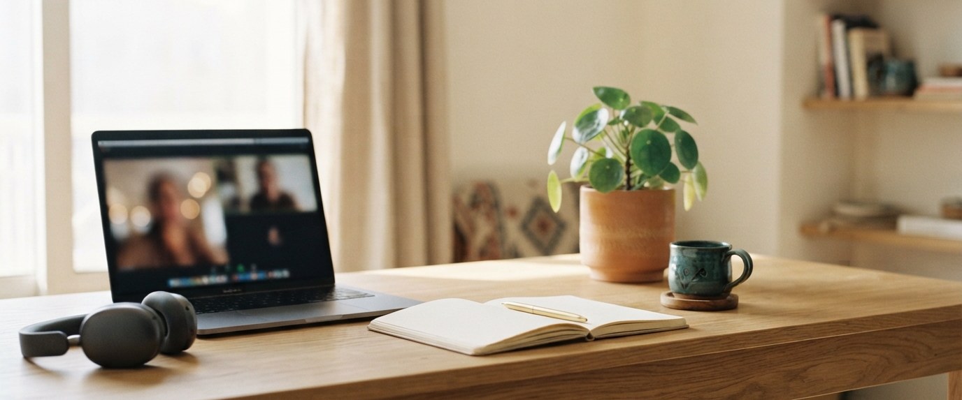 A home desk set up for an online lesson